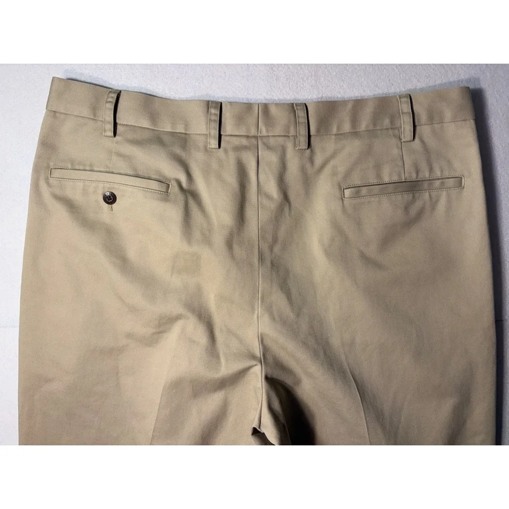 Orvis Mens Pleated Chino Pants 38 Khaki Tan Cotton Cuffed Dress Trousers RN70534